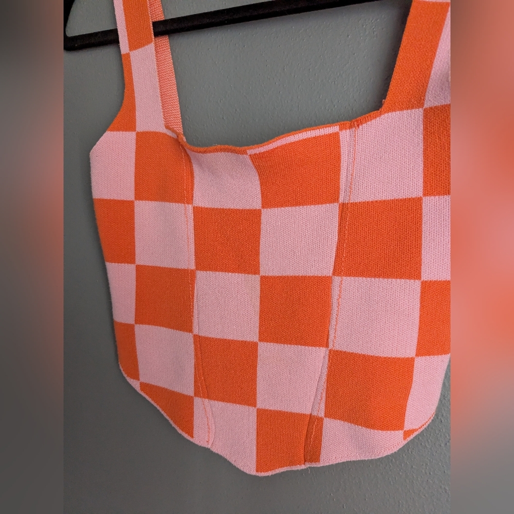 Peppermayo checkered pink and orange tank top size small/ medium 12.5 x 17-19 - Picture 2 of 4